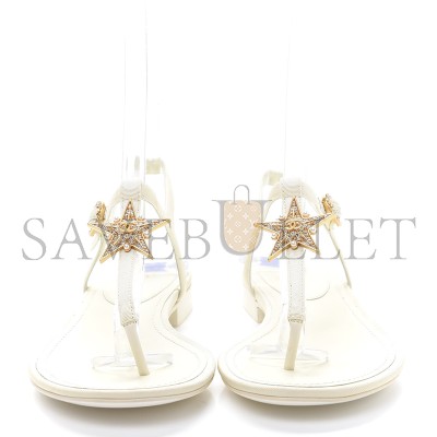 CHANEL LEATHER WOMEN’S SANDALS WHITE STARLIKE GOLD HARDWARE